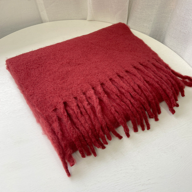 冬の新型の馬海毛はカシミヤの純色のマフラーをまねて、厚い太いフリンジを長くします。|undefined