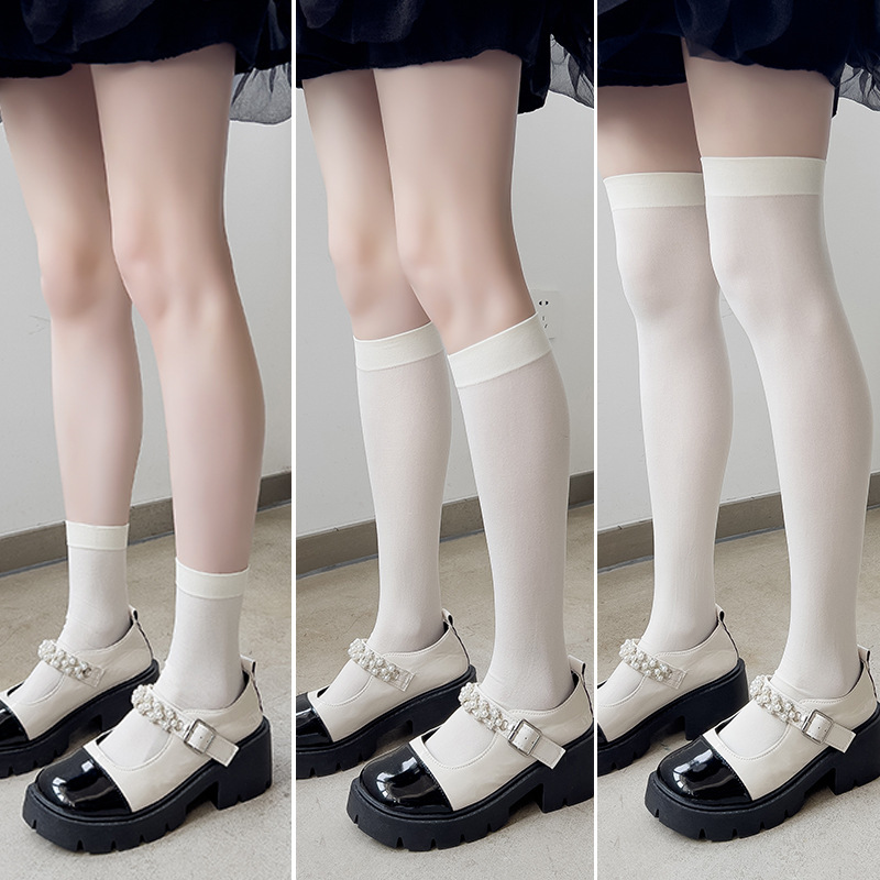 Velvet Calf Socks Japanese Style School Socks for Women Versatile Jk Black and White Mid-Calf Ins Over-The-Knee Socks Summer Stockings