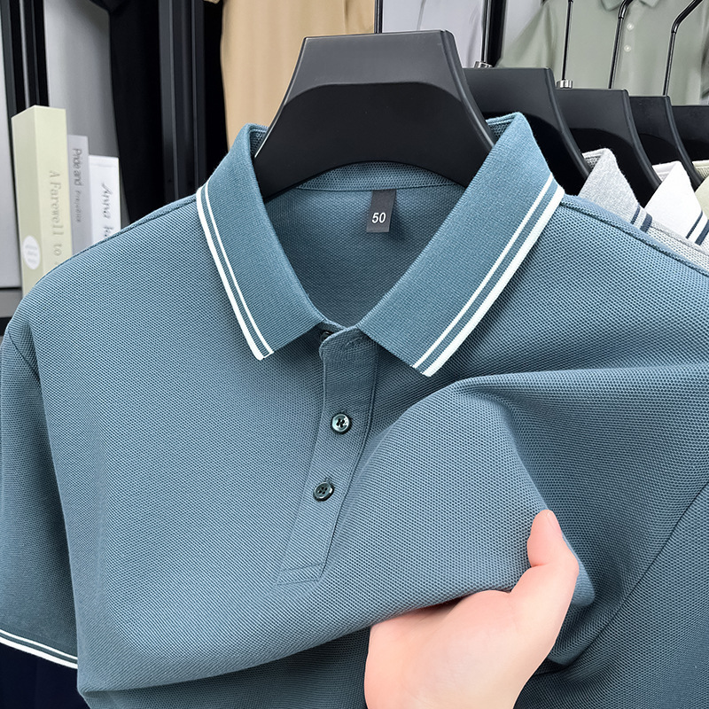 100 Cotton Short Sleeve Polo Shirt Men's Summer New High-end Solid Color Business Casual Lapel T-shirt Dad