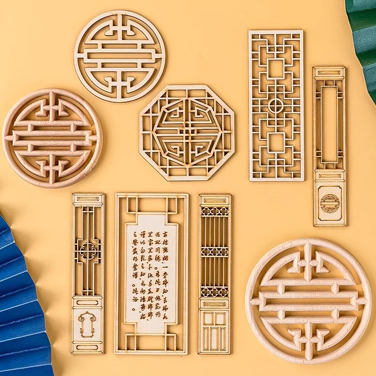 Nueva pantalla de madera de estilo chino, puertas y ventanas pequeñas, decoración de mesa de postres para hornear, modelo de mesa de arena de bricolaje hecho a mano, material de escena