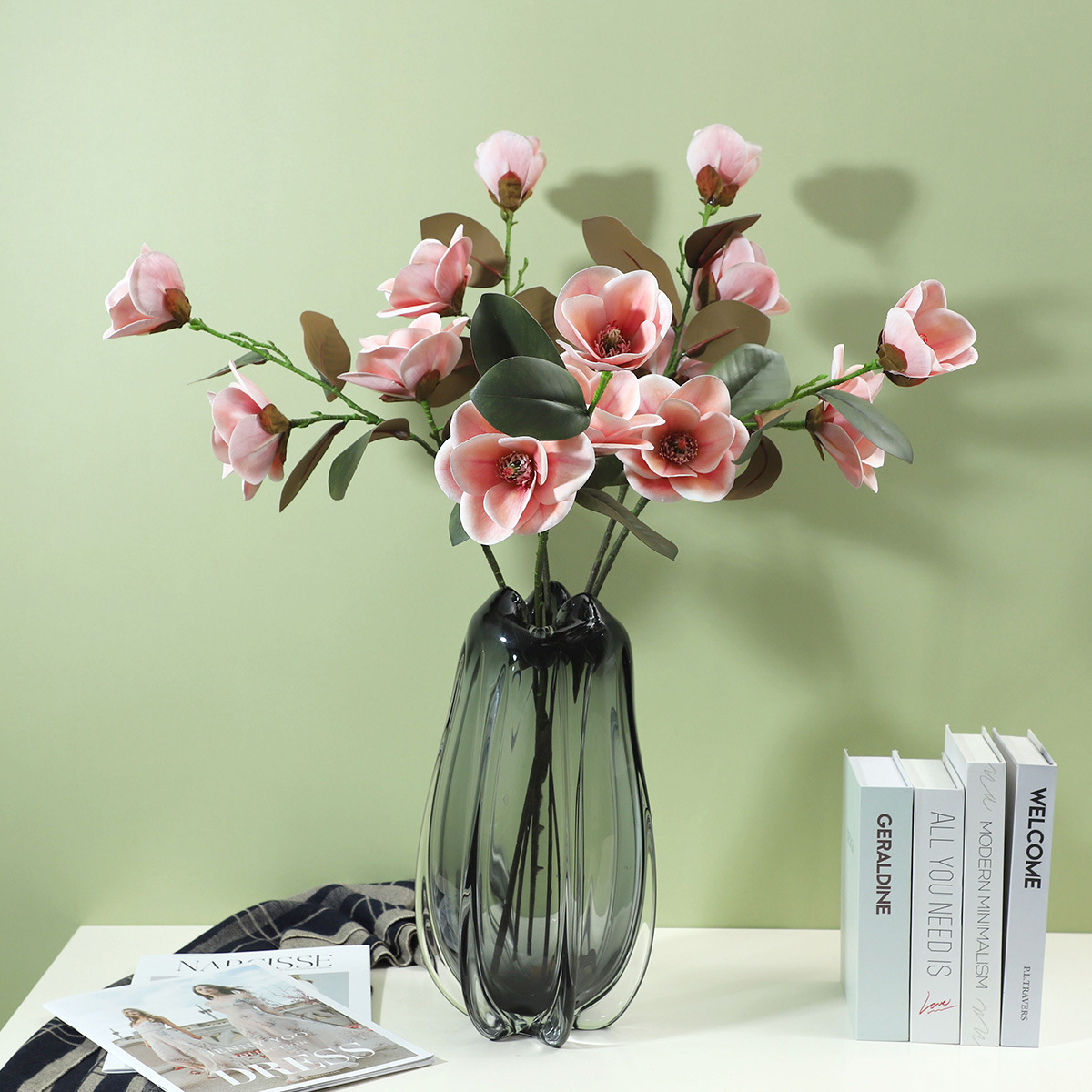 Languifang de gama alta de impresión 3D perfume Magnolia flor artificial hogar sala de estar Decoración Luz estilo de lujo decoración flor falsa al por mayor