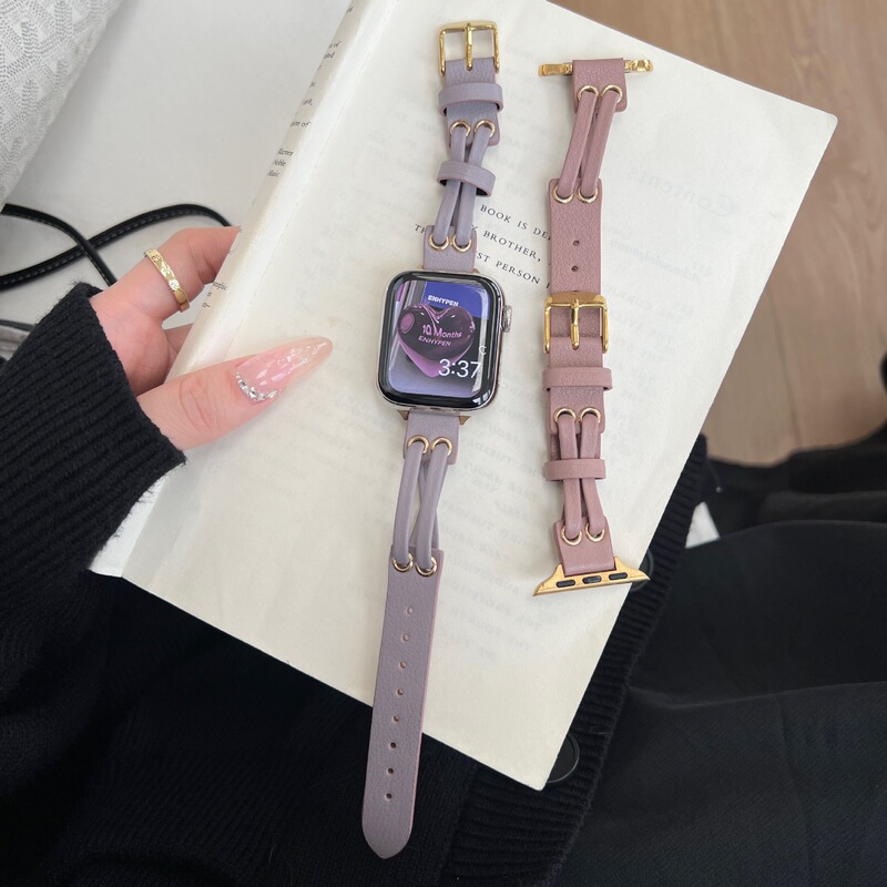 Double Rope Leather American Middle Ancient Strap iwatchS987654 Suitable for Apple Watch se Soft Niche Women