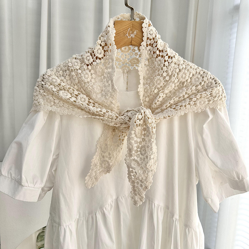 Pañuelo triangular de color sólido hueco de estilo coreano para mujer, turbante de ganchillo hecho a mano francés, bufanda decorativa de viaje para primavera y verano