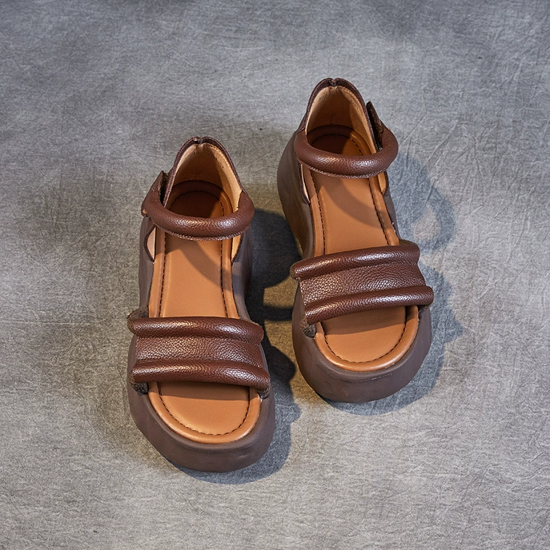 Leather sandals, genuine beach footwear platform, high slide, slippers, cowhide