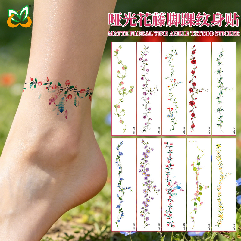 New Original Colorful Ivy, Purple Rose, Daisy Ankle and Wrist Matte Tattoo Stickers, Long-Lasting, Waterproof and Sweat-Proof New Original Colorful Ivy, Purple Rose, Daisy Ankle and Wrist Matte Tattoo Stickers, Long-Lasting, Waterproof and Sweat-Proof
