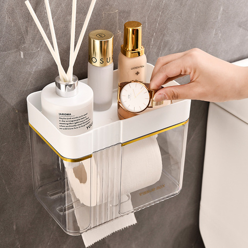Toilet paper holder, bathroom tissue rack, toilet paper dispenser, bathroom face towel storage box, wall-mounted shelf