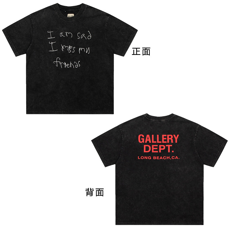 VTG GALLERY DEPT camiseta retro de manga corta lavada y desgastada graffiti arcoíris suelta antiniebla pareja de media manga hombres