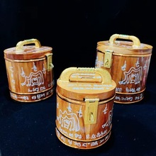 泰国特色 龙婆测能量木桶 存储罐 泰经文佛饰手工艺木桶摆件