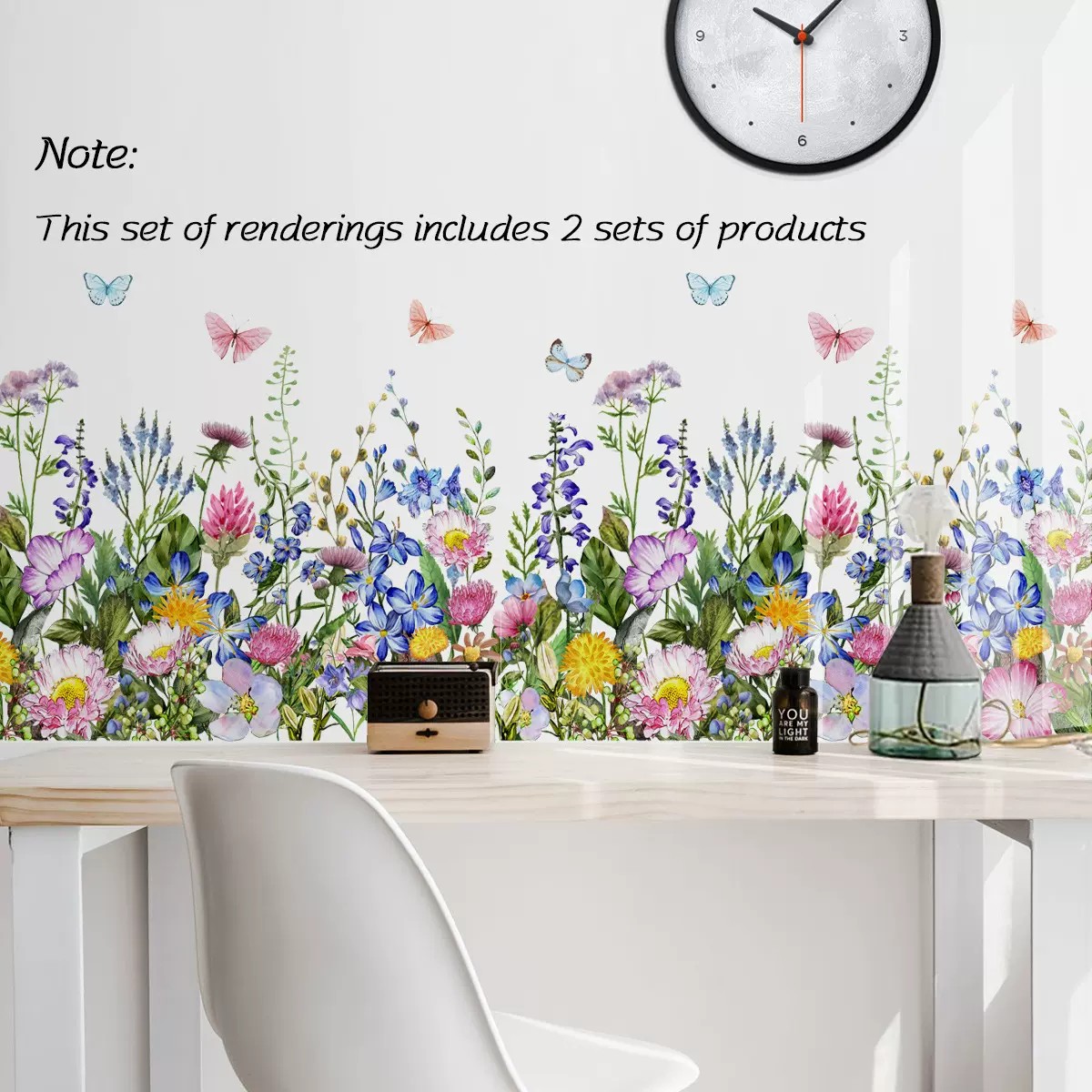 MS8611植物花卉蝴蝶英文客厅卧室房间家居背景装饰自粘墙贴批发