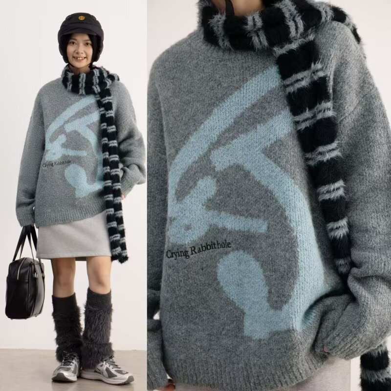 Factory Direct Sale Fuzzy Emotion Autumn and Winter European and American Street Seahorse Hair Zebra Pattern Versatile Lazy Round Neck Knitted Sweater