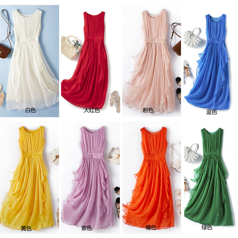 Special Summer Pure White Sleeveless Asymmetrical Hem Mulberry Silk Dress Travel Vacation Thailand 88002 Special Summer Pure White Sleeveless Asymmetrical Hem Mulberry Silk Dress Travel Vacation Thailand 88002