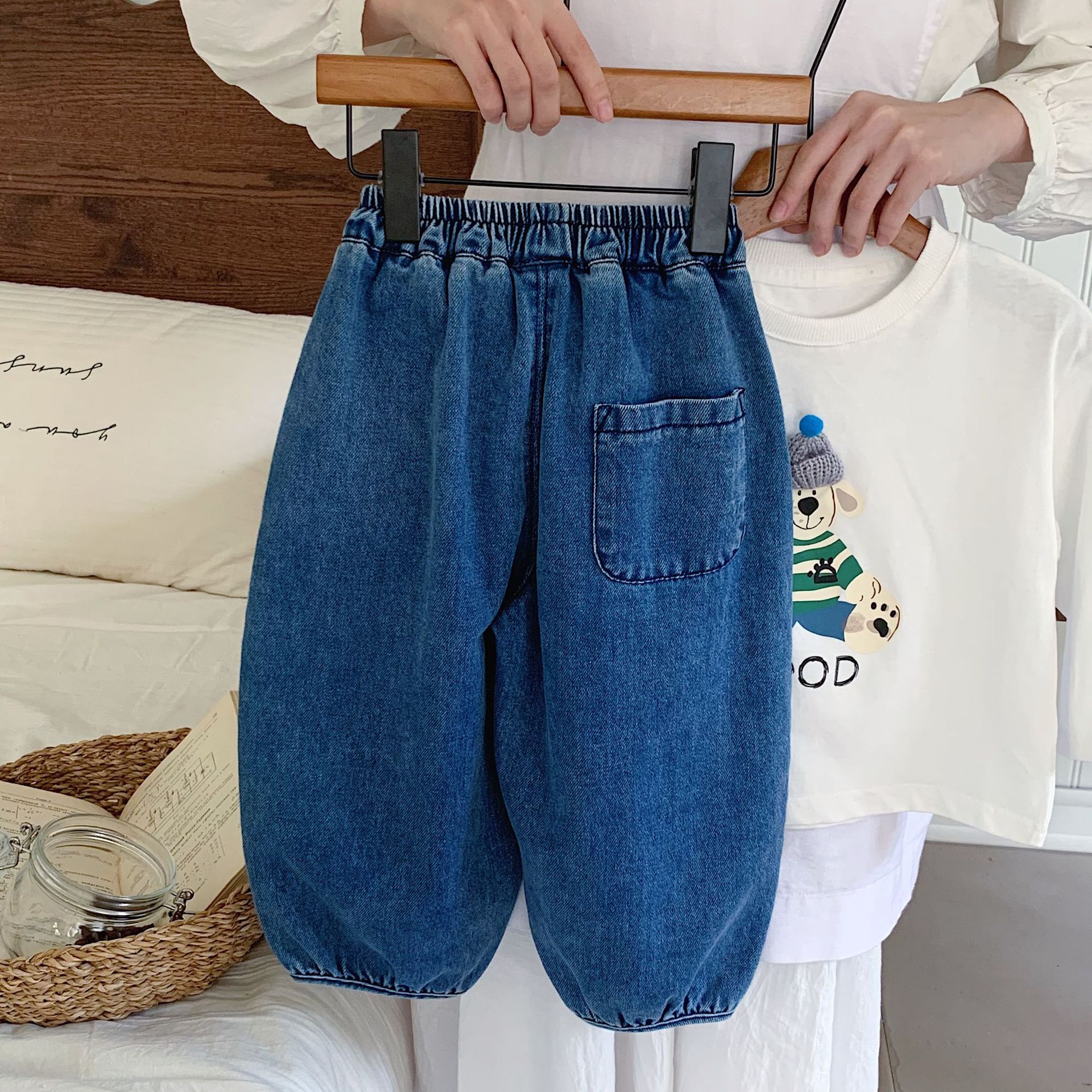 Blugi pentru copii, colecția 2024, versiunea coreeană, eleganți și versatili, cool și la modă pentru copii. Ținută frumoasă pentru bebeluși._voghion.com