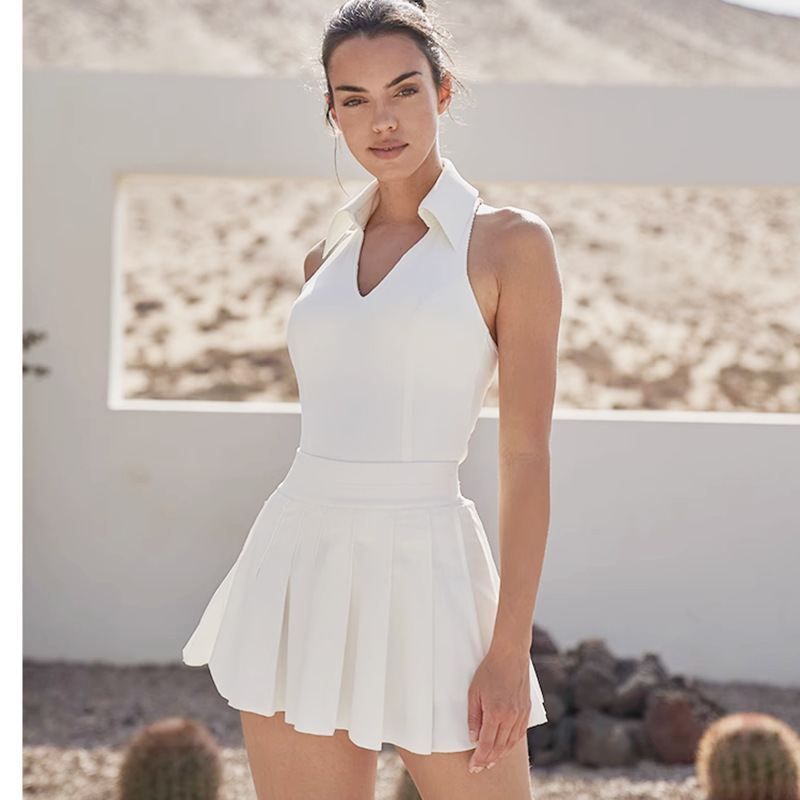 25 years of European and American explosions comfortable beautiful back tennis yoga fitness vest women's skin-friendly lapel running sports top long