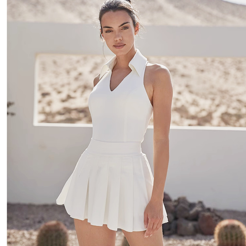 25 years of European and American explosions comfortable beautiful back tennis yoga fitness vest women's skin-friendly lapel running sports top long