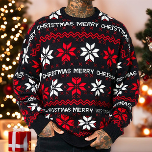 Amazon Men's European and American Autumn and Winter Christmas Jacquard Sweater Loose Shoulder Long Sleeve Thin Sweater SY0076
