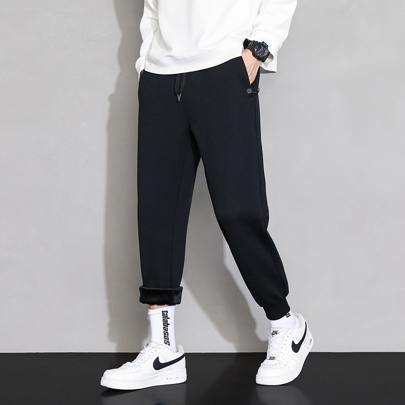 Pantalones deportivos de algodón de invierno y otoño más gruesos para hombres sueltos y versátiles, pantalones casuales de primavera