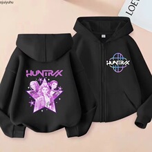 2025电影拉链运动衫Kpop恶魔猎人连帽衫儿童服装儿童女孩男孩运动