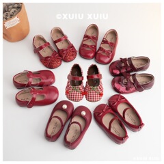 XSHX「Little Red Shoes」レッドガールズプリンセスシューズイブニングパーティーデイリーメリージェーンスパンコール【温州靴】