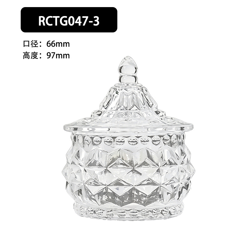 Cuatro estilos de tanques de azúcar de vidrio con tapa de relieve transparente y caja de almacenamiento de frutas secas en la Sala de estar están disponibles para la decoración de joyas de azúcar de bodas.