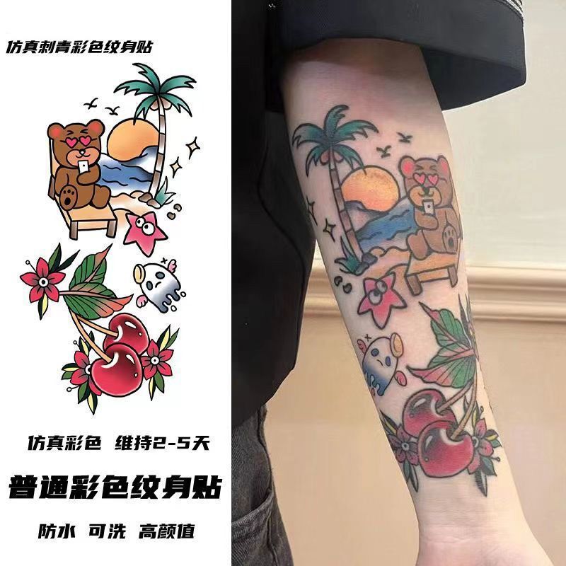Summer Oldschool Spliced Flower Arm Colorful Tattoo Stickers Classy Domineering Trendy Cool Men and Women Waterproof Painted Stickers Summer Oldschool Spliced Flower Arm Colorful Tattoo Stickers Classy Domineering Trendy Cool Men and Women Waterproof Painted Stickers