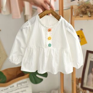 Trendy Long-Sleeve 2025 Blouse Korean Style Doll Shirt New Spring Outfit Baby Infant Girl Shirt Korean Style Autumn Fashion