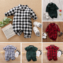 2025新生婴儿连体衣格子衣服 外贸休闲宝宝爬服baby哈衣一件代发