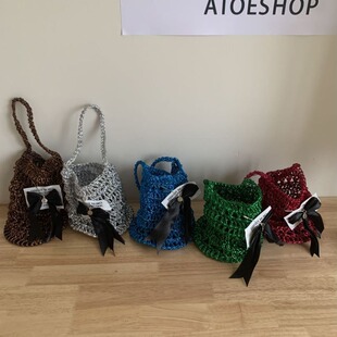 2024 Summer South Korea Dongdaemun Same Style Ins Style Hook Line Woven Bag Butterfly Smiley Face Pin Decorative Underarm Bag