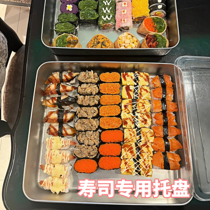 カバー付き寿司屋台トレイ、1元オプション寿司トレイ、長方形業務用専用ディスプレイトレイ、ステンレス鋼|undefined