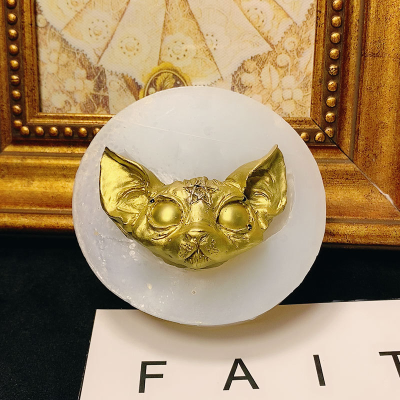 Molde de silicona para decoración de cabeza de gato malvado, adornos de aromaterapia de bricolaje, molde de fondant de gato diablo, pellizco de goteo de chocolate