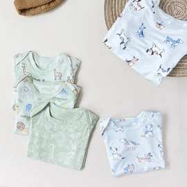 竹纤维短袖三角哈衣爬服批发童装精品Baby Rompers Bamboo Cotton