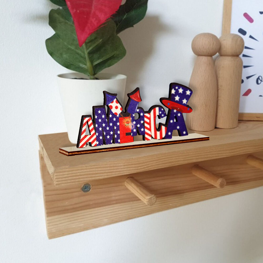 Adornos de madera del Día de la Independencia, decoraciones para fiestas navideñas estadounidenses, adornos de mesa rojos, blancos y azules conmemorativos de los soldados caídos