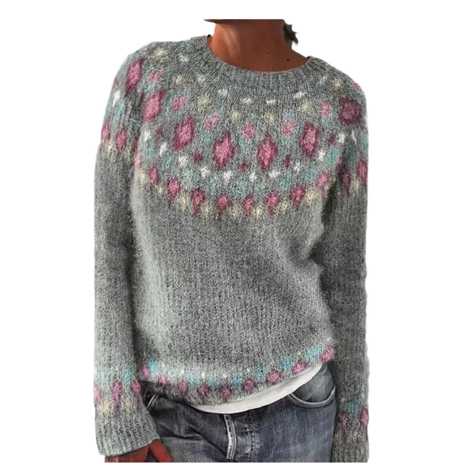Amazon europeo y americano nuevo suéter de las mujeres deseo Venta caliente cuello redondo color coincidencia suelta moda suéter