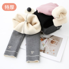 深冬厚實兒童保暖褲 波浪邊加絨加厚女童褲子 蝴蝶結冬兒童裝褲子