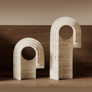 High-End Mid-Century Style Art Travertine Decorative Ornaments Living Room Wabi-Sabi Style Niche Open Niche Desktop Ornaments