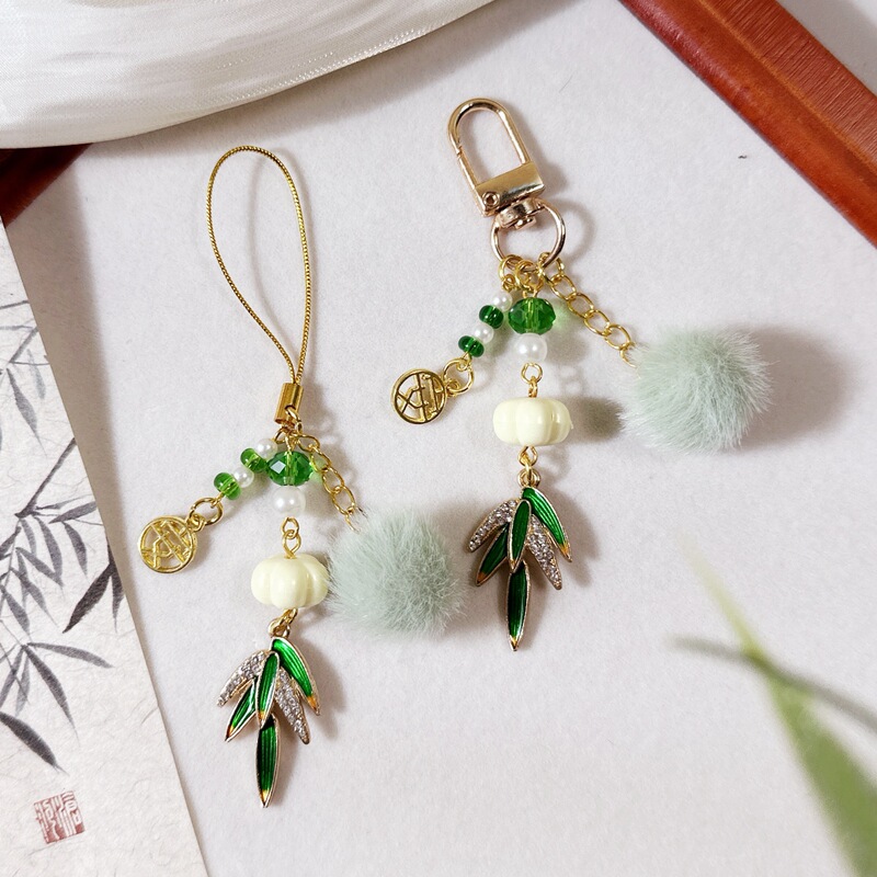 Chinese-Style Pressed Pumpkin Beads, Chinese-Style Handmade Oriental Aesthetic Cheongsam Pendant, Keychain, Mobile Phone Chain, Bag Pendant Rope