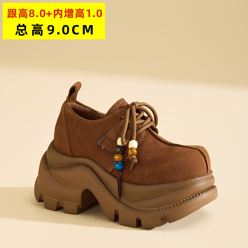 0589-6厚底乐福鞋女2025新款秋季复古松糕百搭一脚蹬小个子休闲勃|undefined