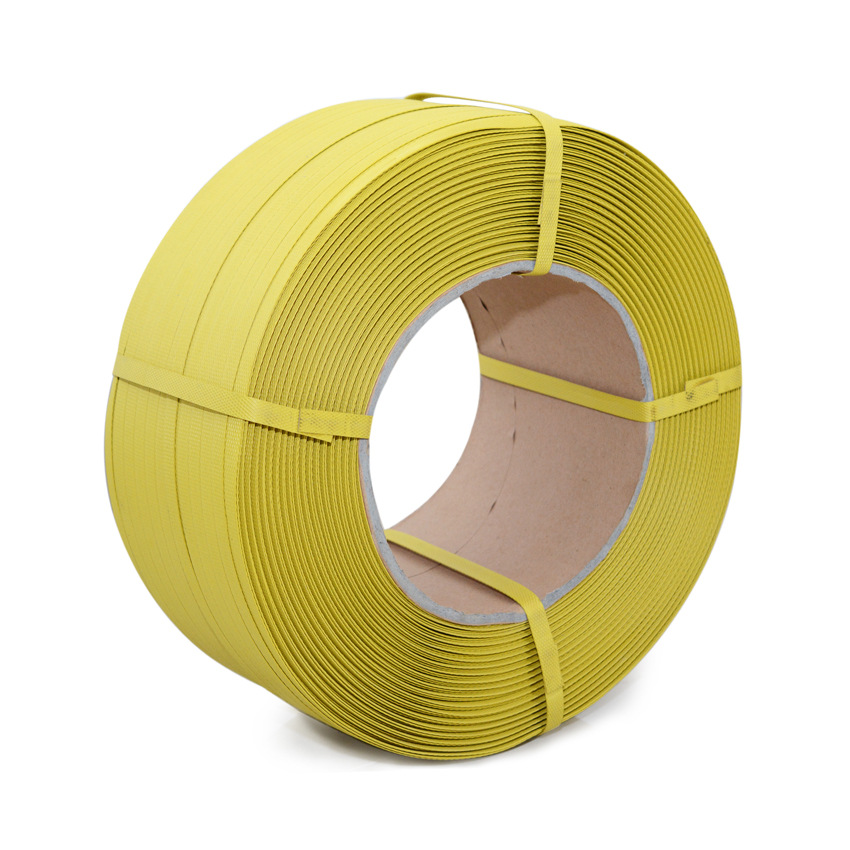 PP polipropileno embalaje de plástico vinculante cinta de suministro directo de fábrica al por mayor núcleo amarillo semi-plástico cinta de embalaje económico