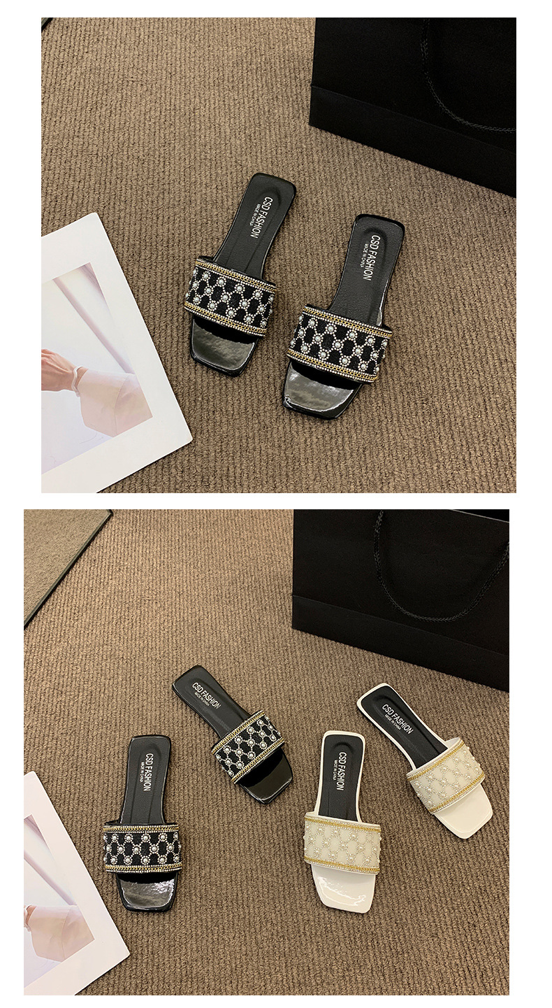 Women's Plus Size Sandals, New Summer Style, Korean Fashion, Rhinestone, Square Toe, Flat Sandals._vogvips.com