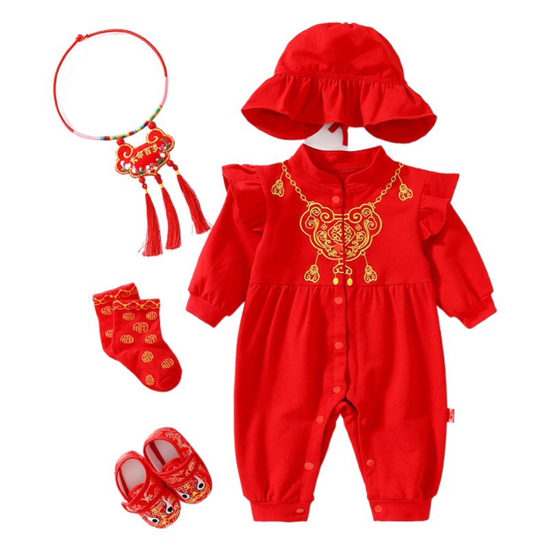 Baby full moon jumpsuit 100 days catch week clothes baby boys Chinese style girls spring and summer festive age Tang suit