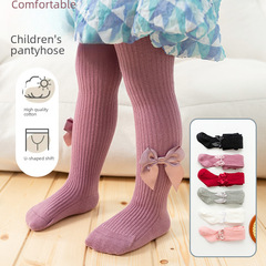 Children's socks spring and autumn new baby leggings Korean style thin vertical stripes bowknot children's tights dropshipping one piece