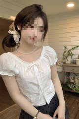 小个子短款新款蕾丝花边泡泡衬衫夏季修身短袖别致衬衣甜美上衣