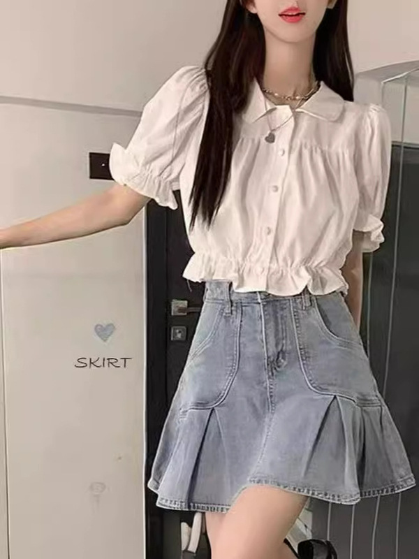 Doll Collar Short-sleeved Shirt Women's New 2024 Summer Korean Style Sweet Chic Short Shirt College Style Clothes