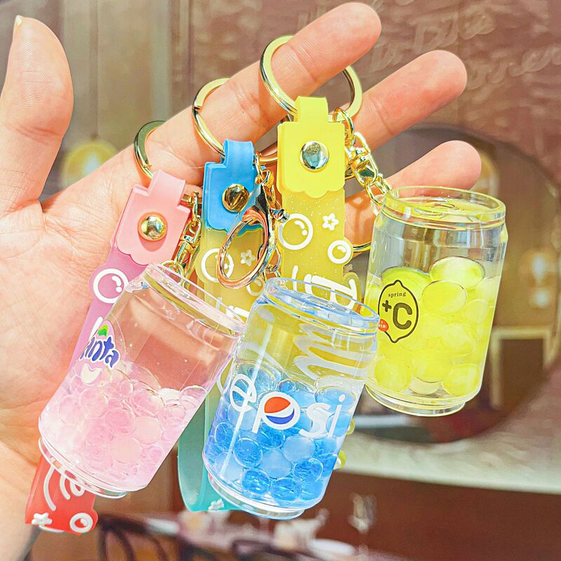 Acrylic Oil Beverage Bottle Keychain Liquid Bubble Beads Soda Bottle Coke Bottle Large Can Wholesale Pendant