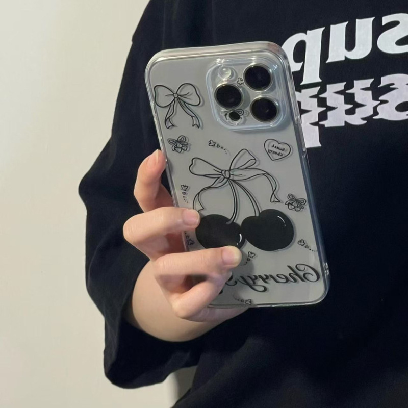 Hot Girl Black Cherry Phone Case Suitable for Iphone16/15, Apple 14, 13, Transparent 12, Apple 16 Phone Case