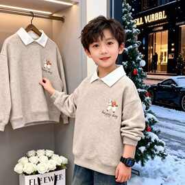 儿童polo领加绒加厚卫衣男童女童冬季新款休闲韩版中大童翻领上衣