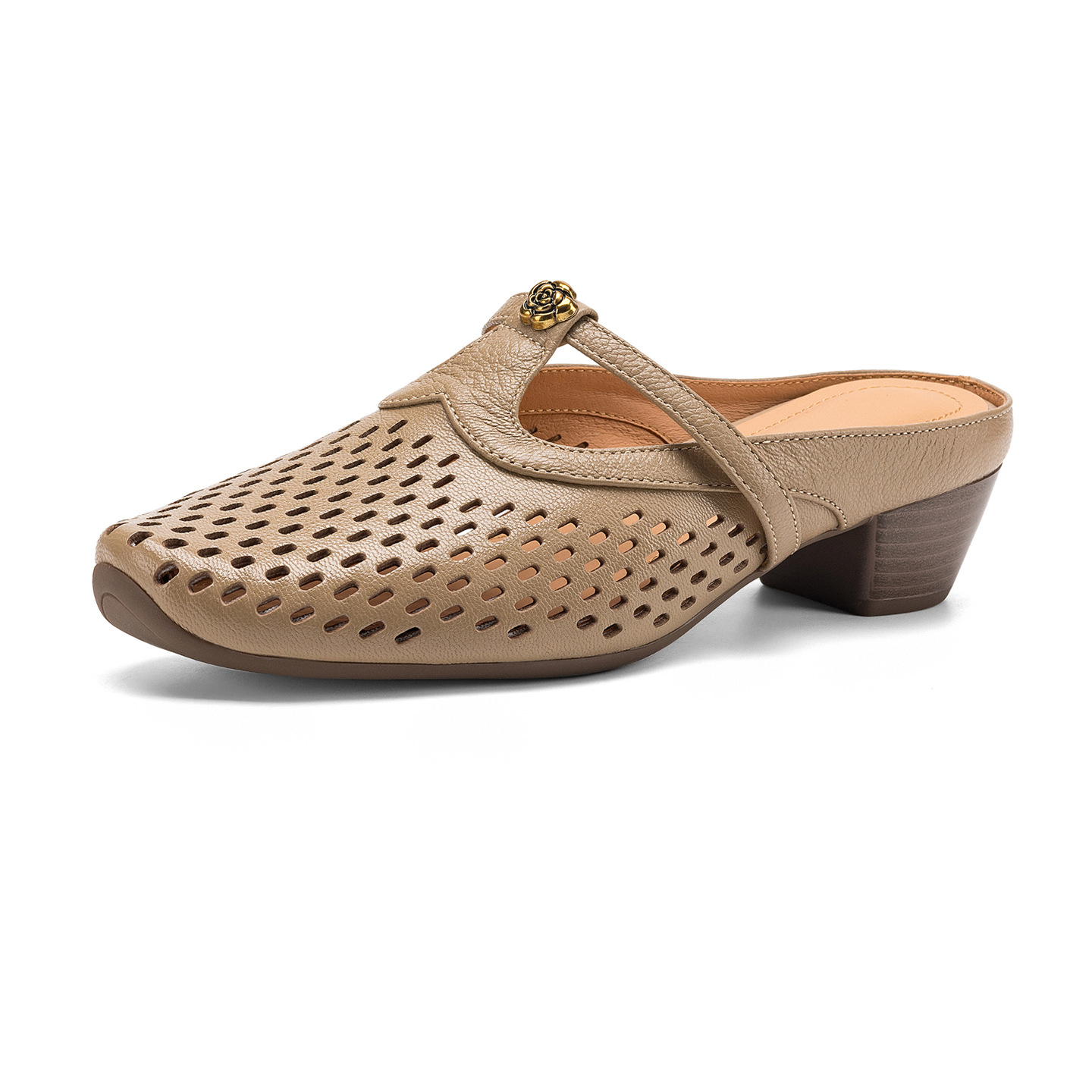 Dép sandal nữ quai chữ V da dê, gót thấp 3,5 cm, mũi kín hở gót — màu trắng ngà chi tiết 22
