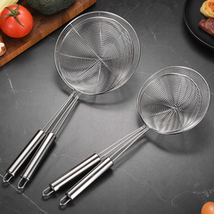 Wholesale Stainless Steel Non-Magnetic Round-Handle Strainer with Hooks, Large Fryer Funnel, and Drainage-Enhanced Mesh Colander