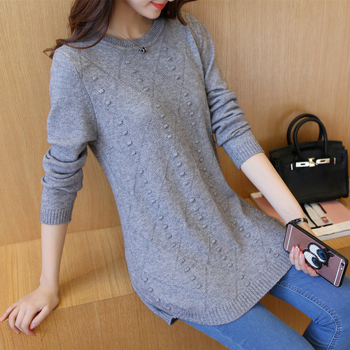 Morning and autumn clothes New Korean loose women's sweater sweater mid-long round collar women's bottoming shirt top