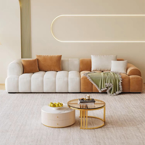 Cream style puff fabric sofa living room small apartment modern simple internet celebrity straight row sofa color matching cloud sofa
