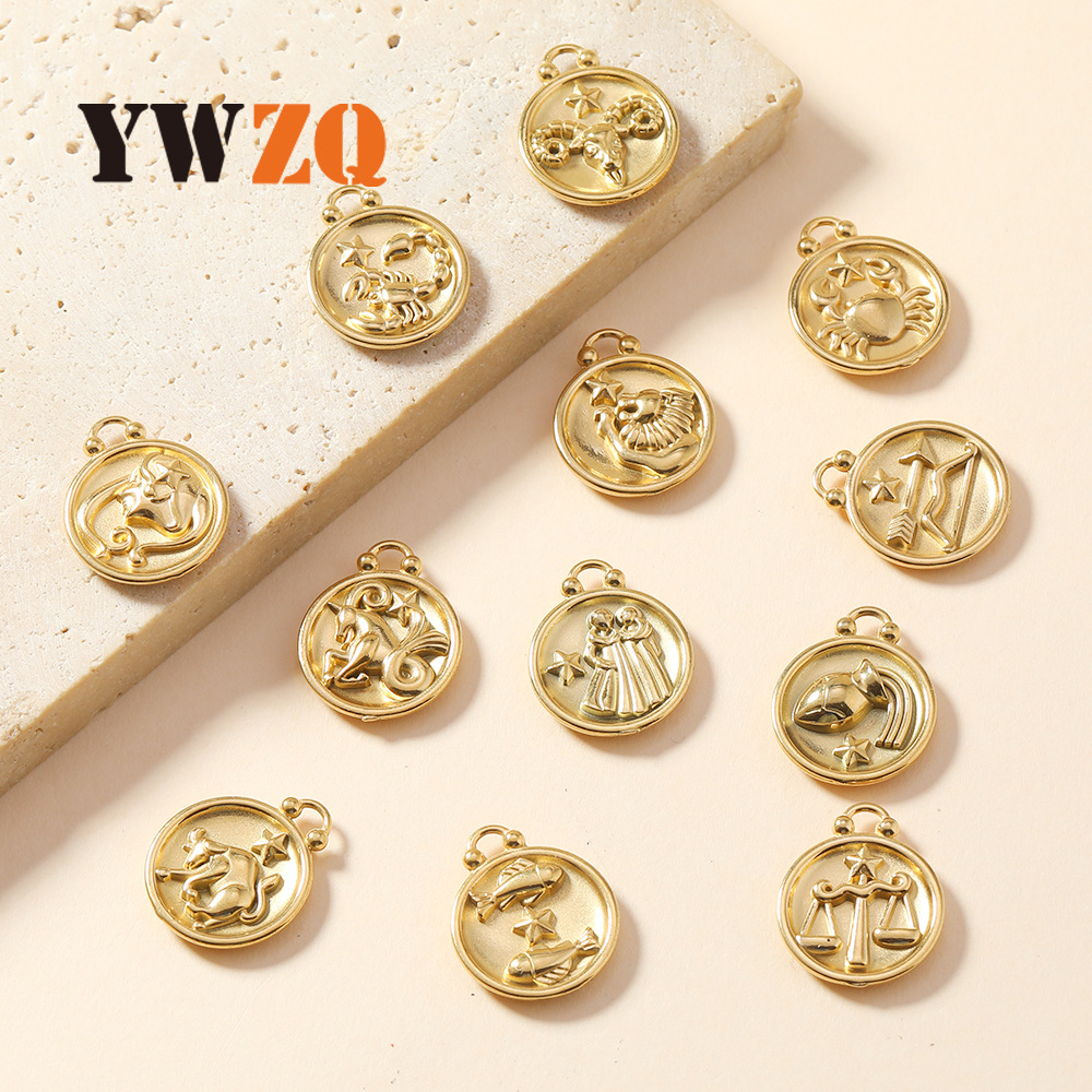Colgante único Venta caliente europea y americana Colgante de fundición de doce constelaciones Pulsera Collar Accesorios de bricolaje Joyería de acero inoxidable de 18 quilates